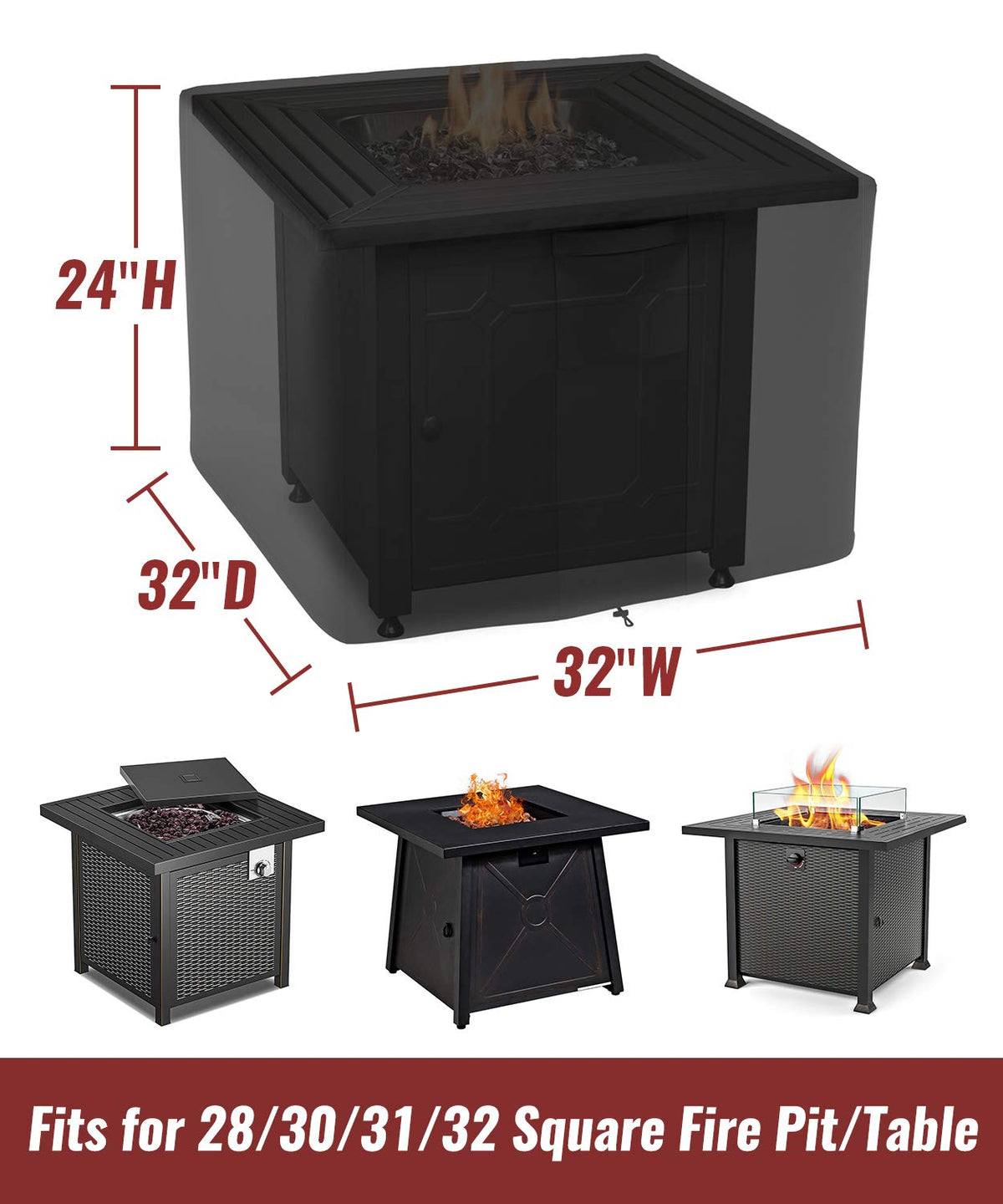 NUPICK waterproof fire pit cover 28-32 inch fit shields moisture and rain.