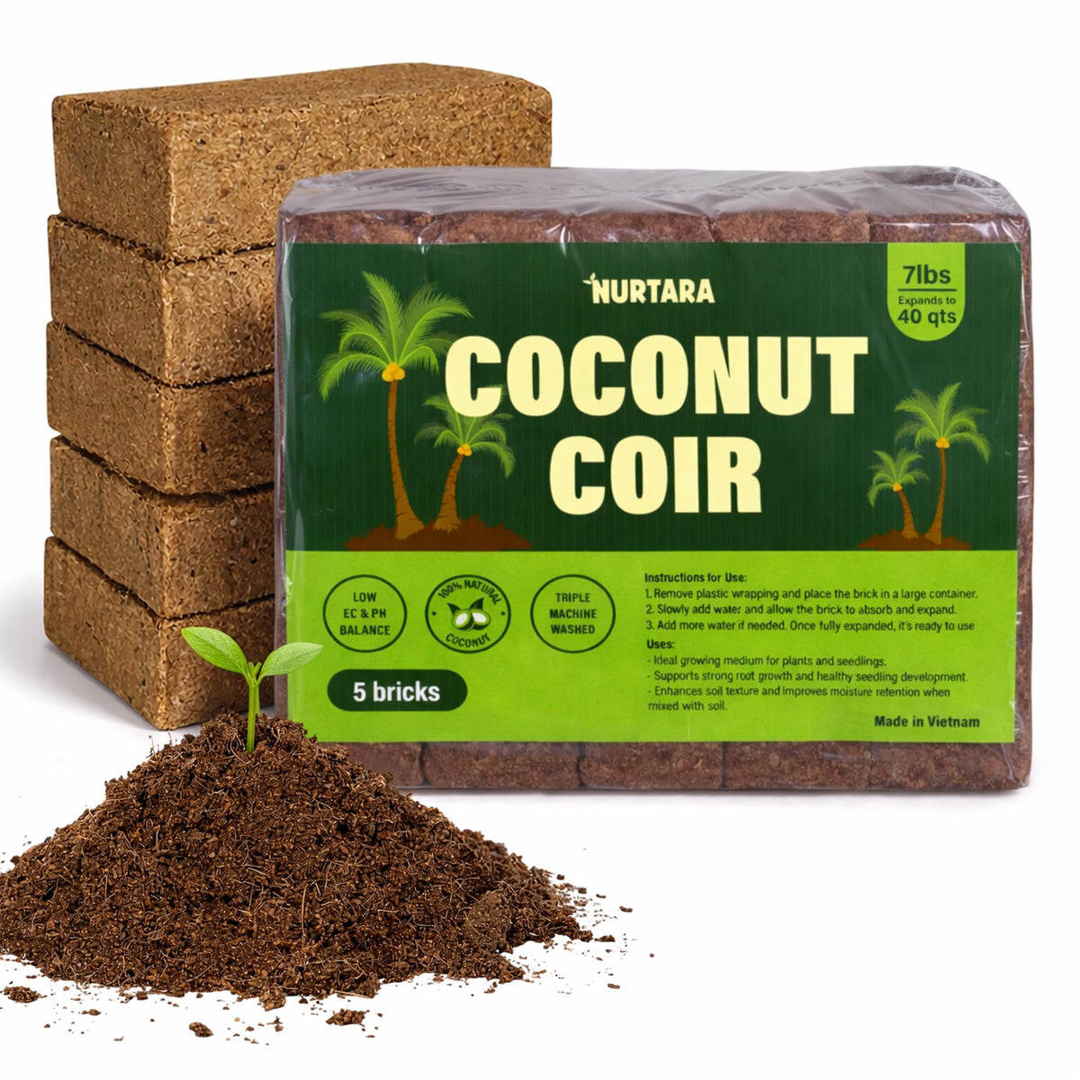 NURTARA coconut coir brick water activation expanding into fluffy terrarium substrate
