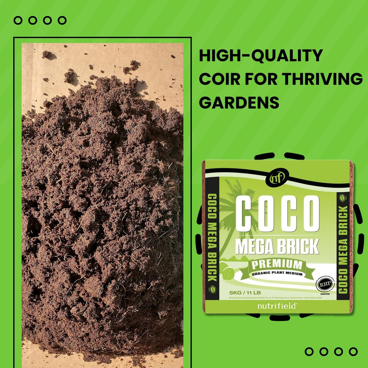 Nutrifield Coco Coir Block prewashed buffered for consistent pH and low salt