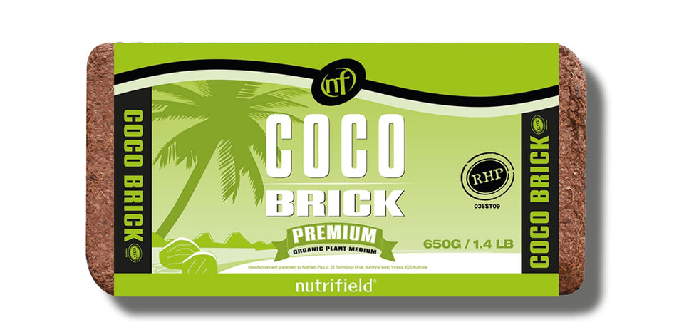 NUTRIFIELD Coco Coir Brick compact block for easy transport and quick setup.