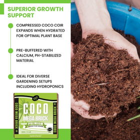 Nutrifield coco coir fibrous texture close-up showing airy root support