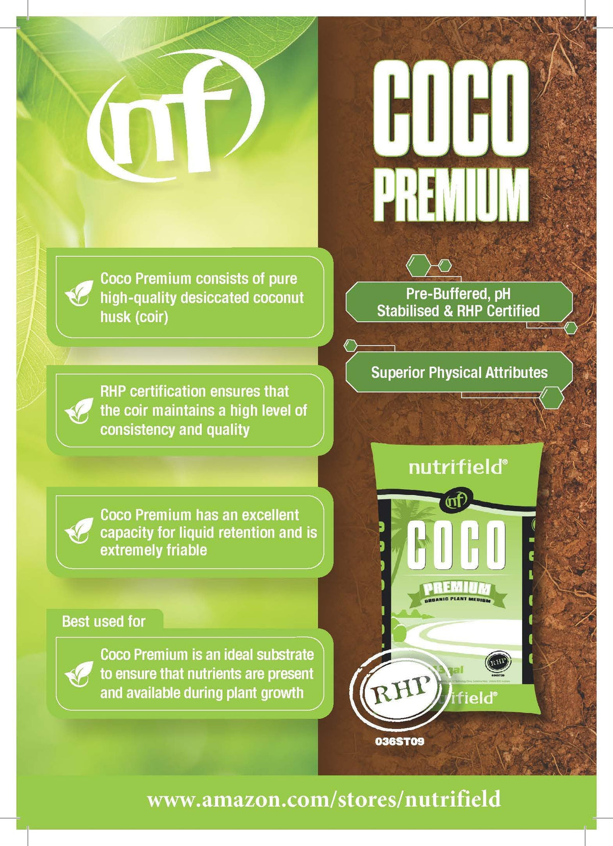 NUTRIFIELD Coco Coir for hydroponics and tower garden setups