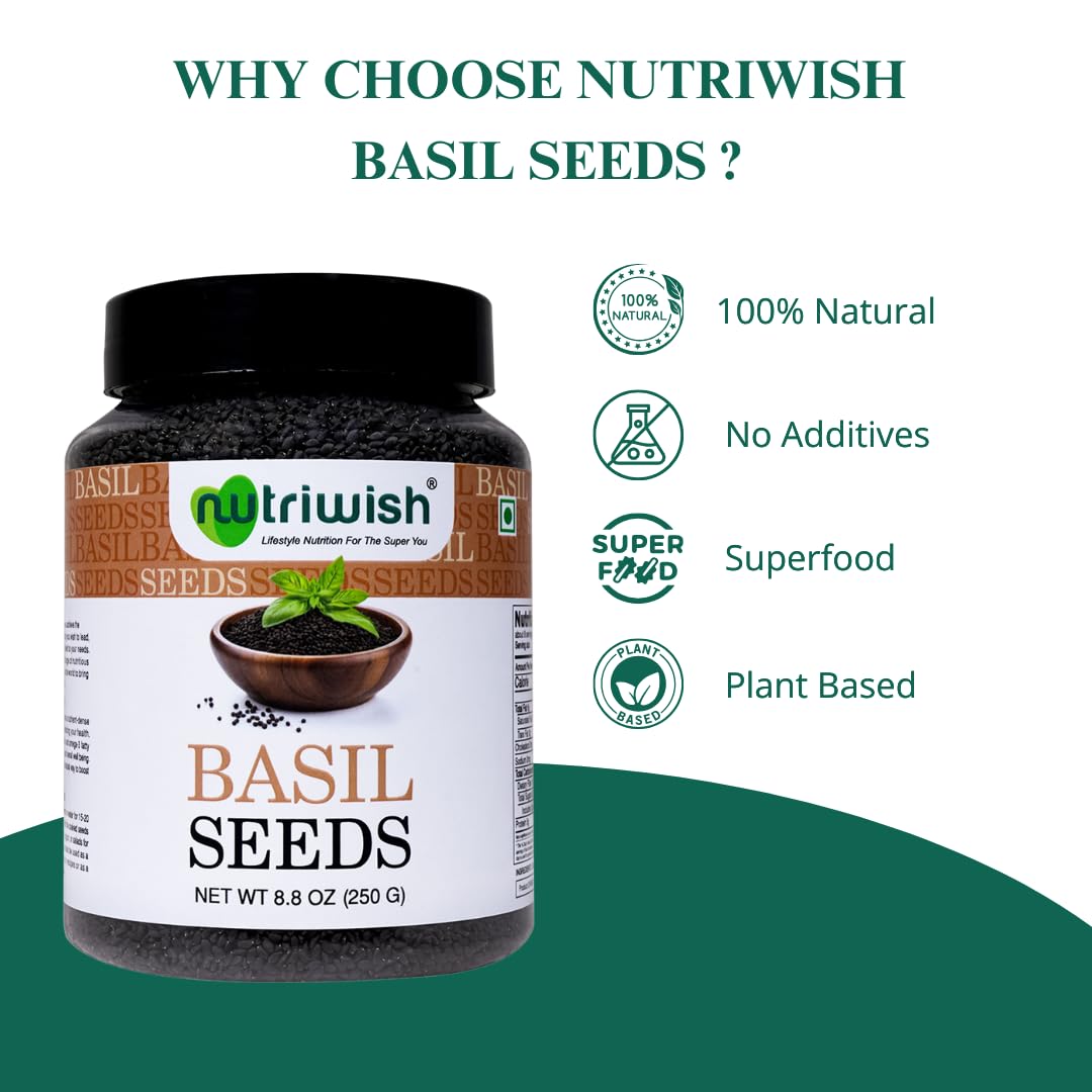 Nutriwish Basil Seeds raw, gluten-free ingredient for everyday meals.