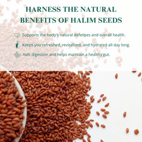Nutriwish Halim seeds jar close-up highlighting premium quality and transparency