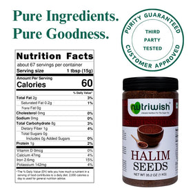Nutriwish Halim seeds on kitchen shelf ready to boost smoothies