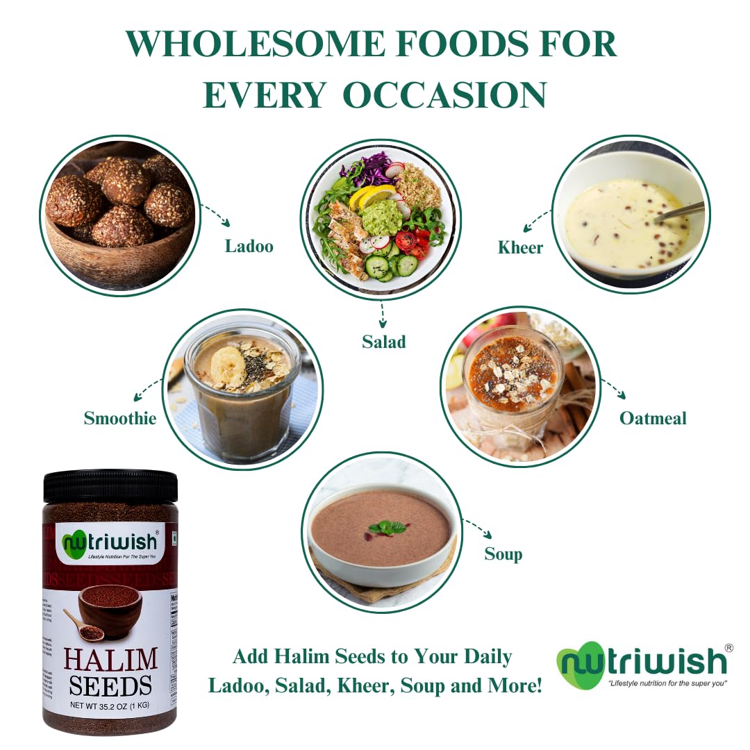 Nutriwish Halim seeds packaging with transparent label emphasizes quality control