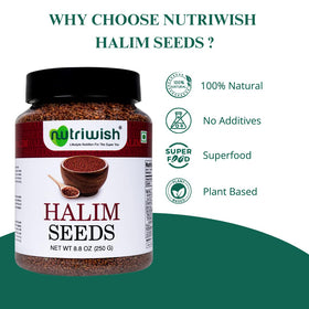 Nutriwish Halim seeds on a spoon-dispense setup for easy topping.
