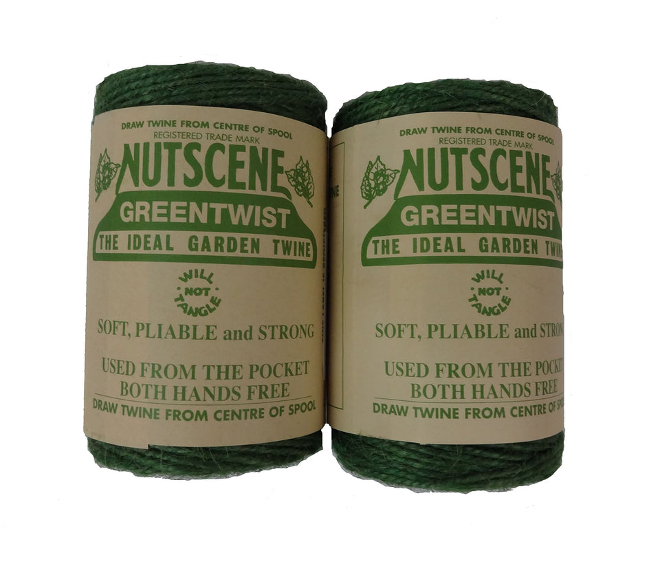 Nutscene green 3-ply jute twine spool with center-dispense design for tangle-free use.