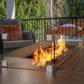 NUU GARDEN setup a rectangular outdoor patio fire table with wind guard