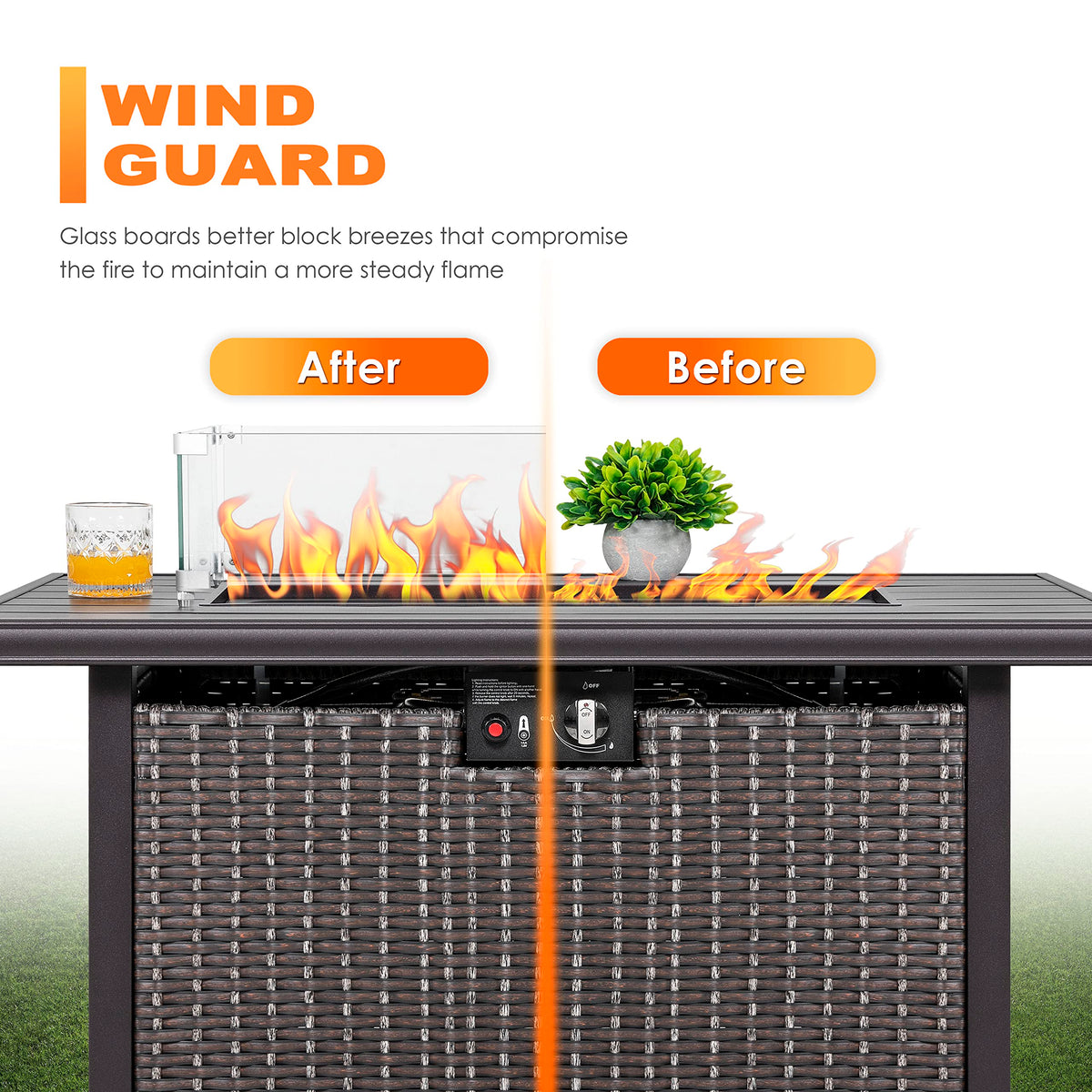 NUU GARDEN tempered glass wind guard with polished edges for a sleek look