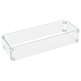 NUU GARDEN tempered glass wind guard on rectangular fire table preserves clear flame view