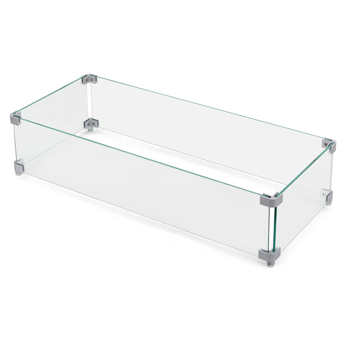 NUU GARDEN wind guard for rectangular fire pit with clear glass steady flames