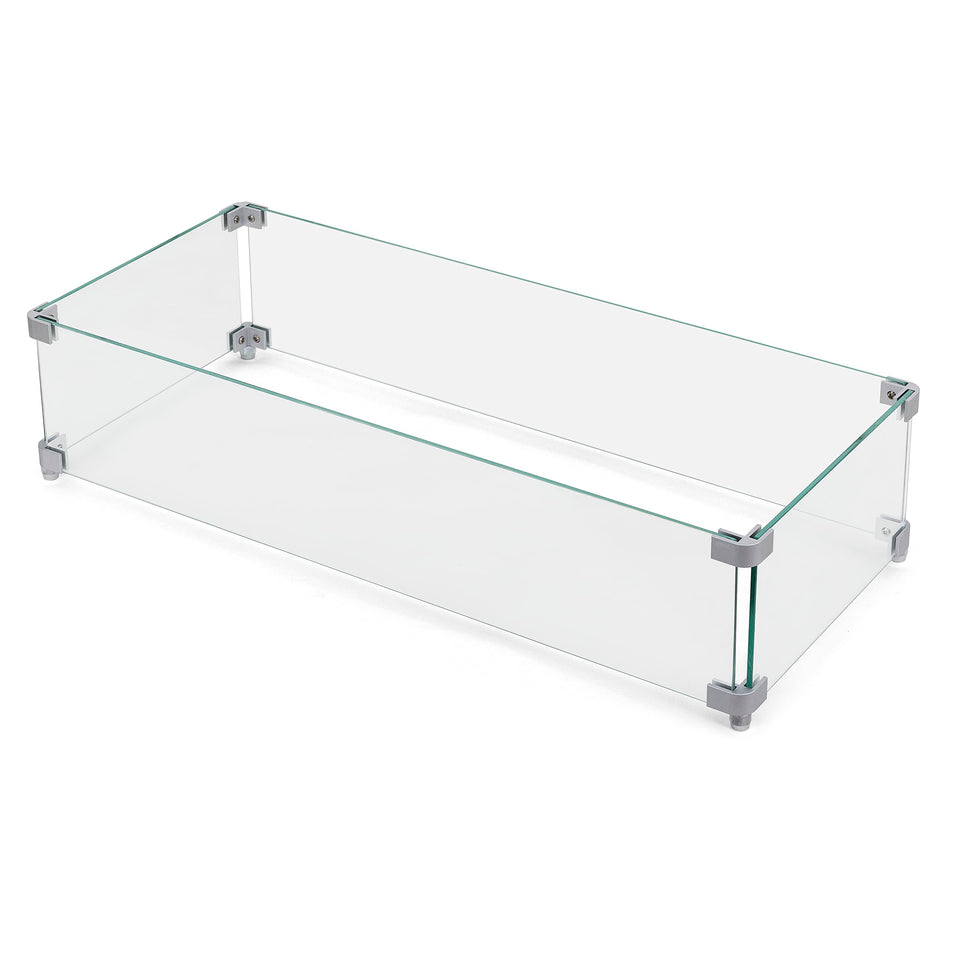 NUU GARDEN wind guard for rectangular fire pit with clear glass steady flames