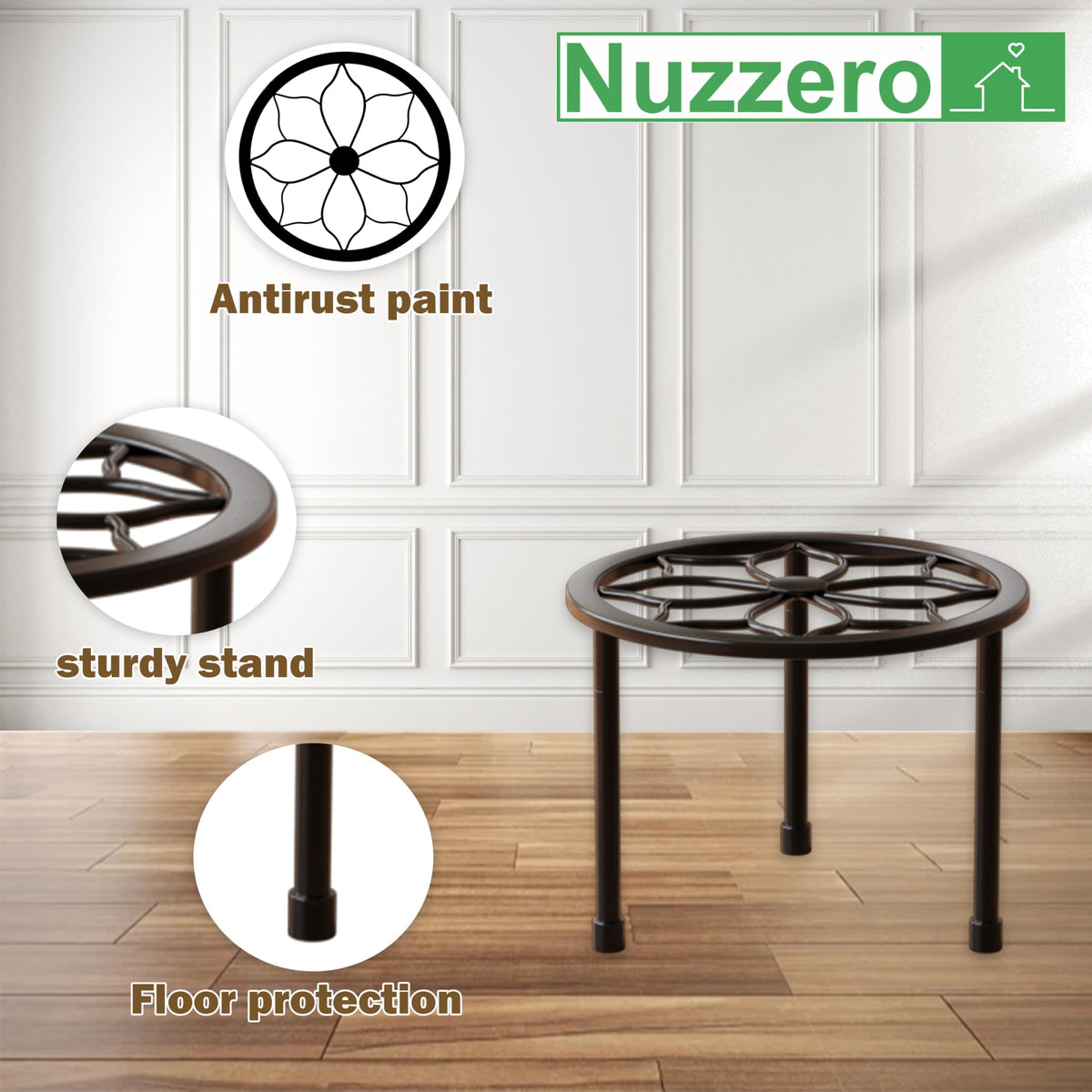 NUZZERO stand features anti-rust coating for outdoor durability.
