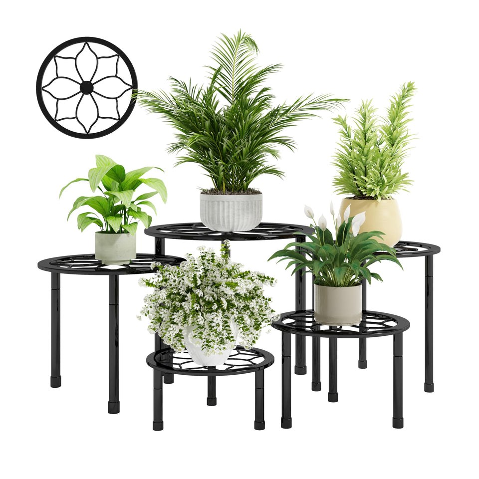NUZZERO metal plant stand in black suitable for indoor or outdoor use, sturdy and stylish.