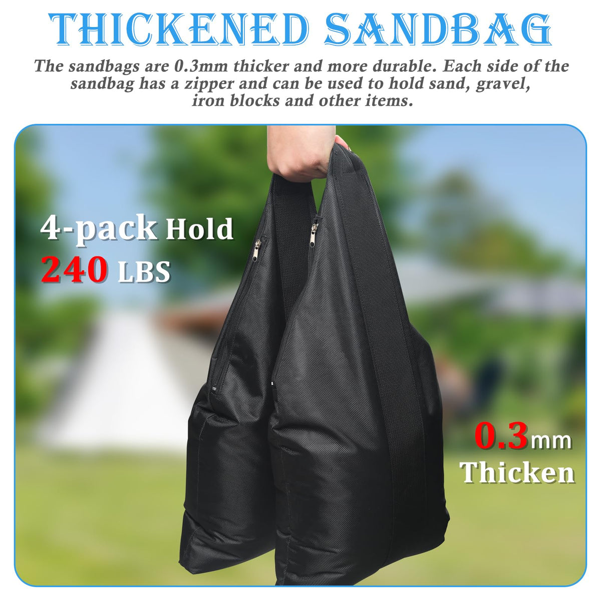 NVAAV dual-section wrap-around design provides flexible security for tents and umbrellas.