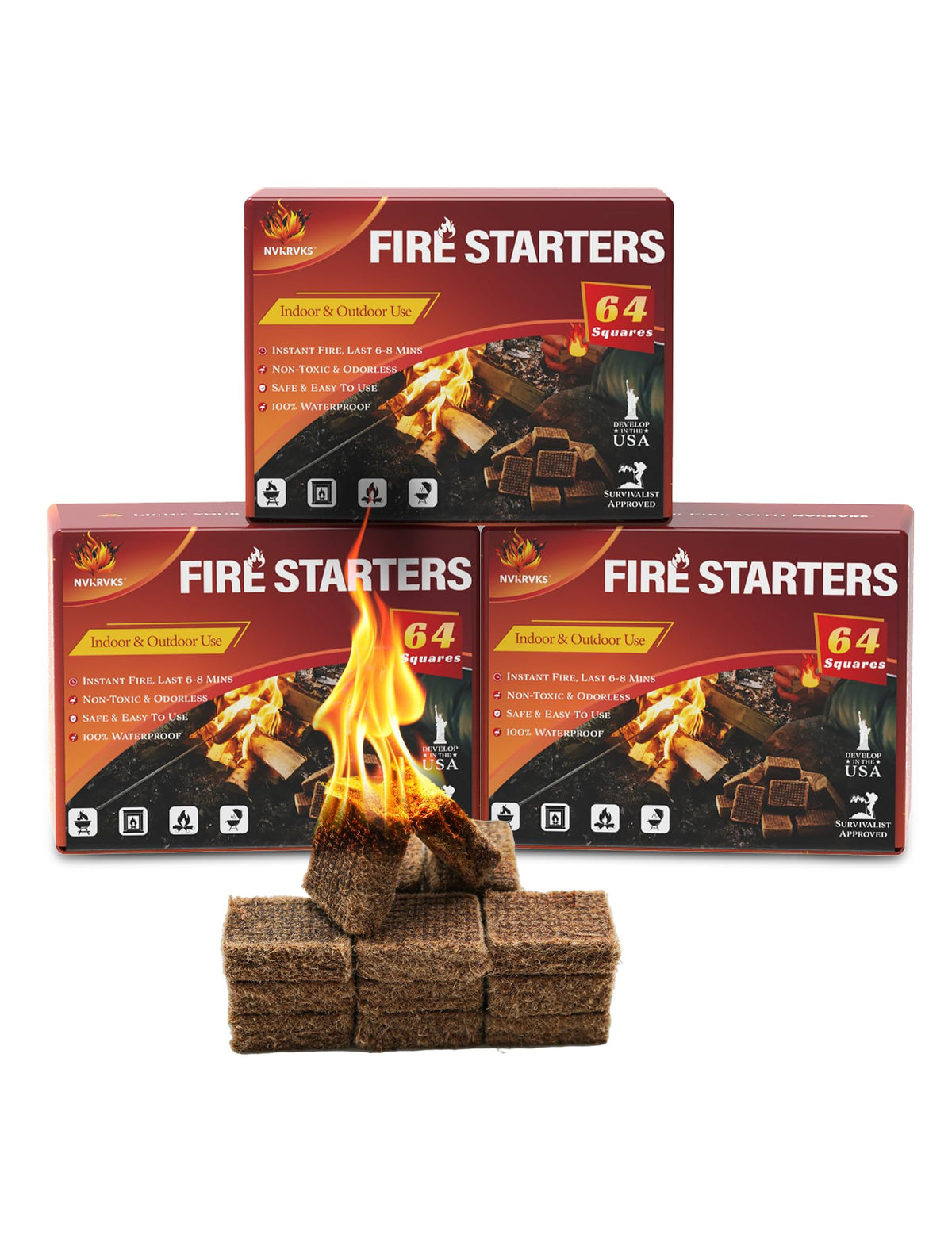 Nvkrvks fire starter squares 192-pack ready for camping and grilling
