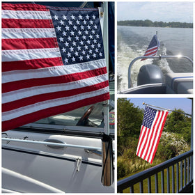 NVSDFAVUZUQ outdoor USA flag mounted on a boat in sunlight.