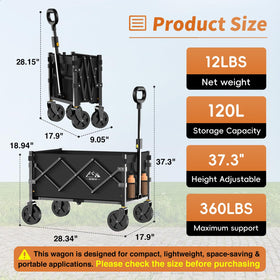 NWH collapsible wagon with all-terrain wheels for versatile terrain navigation.