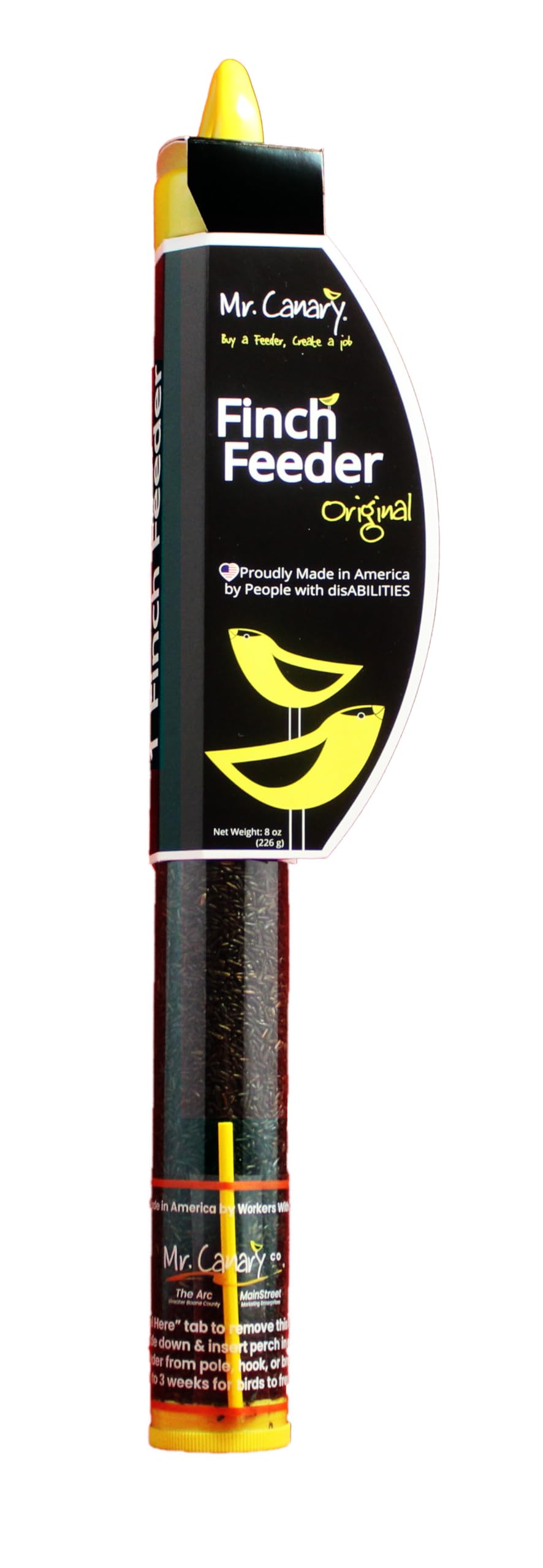 Nyjer-seed-filled-finch-feeders close-up shows seed-filled tubes for backyard birds.