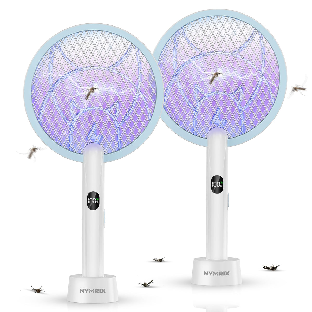 Nymrix electric fly swatter handheld zapper for quick bug control indoors.