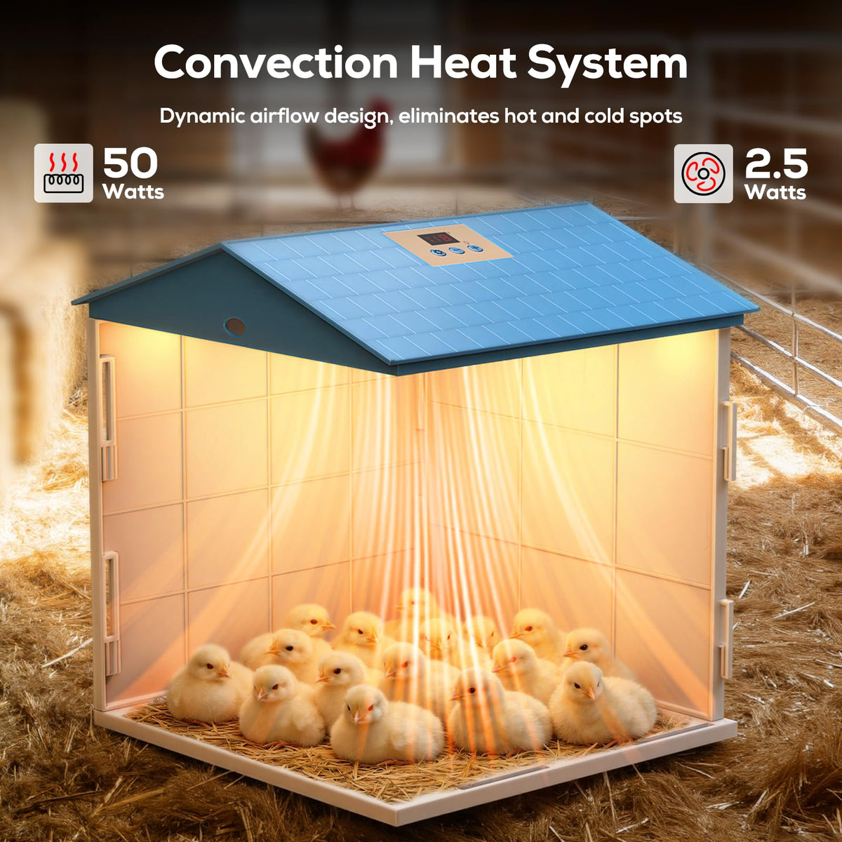NyPots heat plate with bright LED light improving night visibility for chicks
