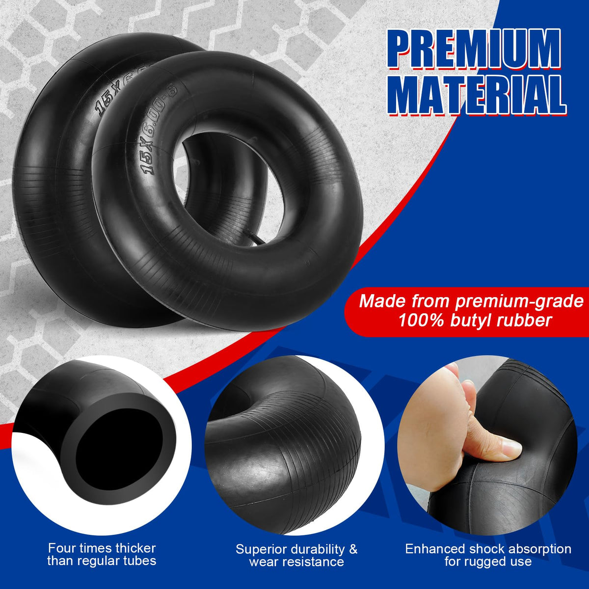 Nyxova butyl-rubber inner tube resists punctures and improves longevity.