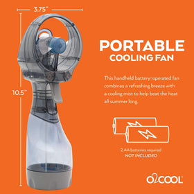 O2COOL Deluxe battery-powered fan runs on two AA batteries for convenience.