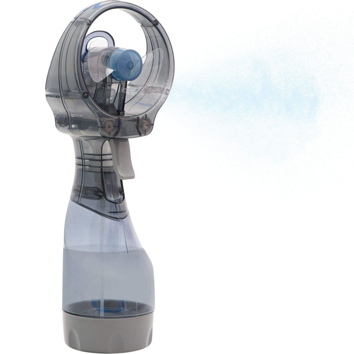 O2COOL Deluxe misting fan used at the beach for refreshing outdoor relief.