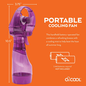O2COOL Deluxe Misting Fan purple color, quick indoor and outdoor cooling.