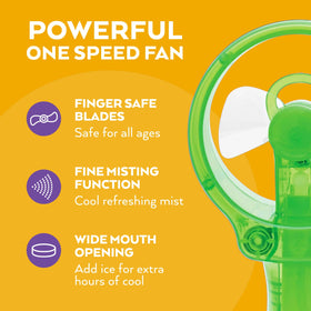 O2COOL Deluxe Misting Fan battery compartment showing two-AA power option