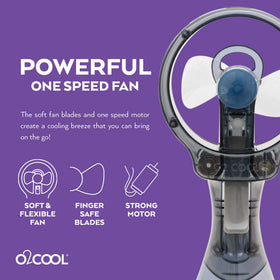O2COOL Deluxe fan with ice cubes for a cooler mist experience.