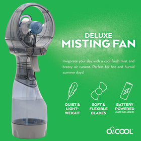 O2COOL Deluxe misting fan cools neck and shoulders for comfort.