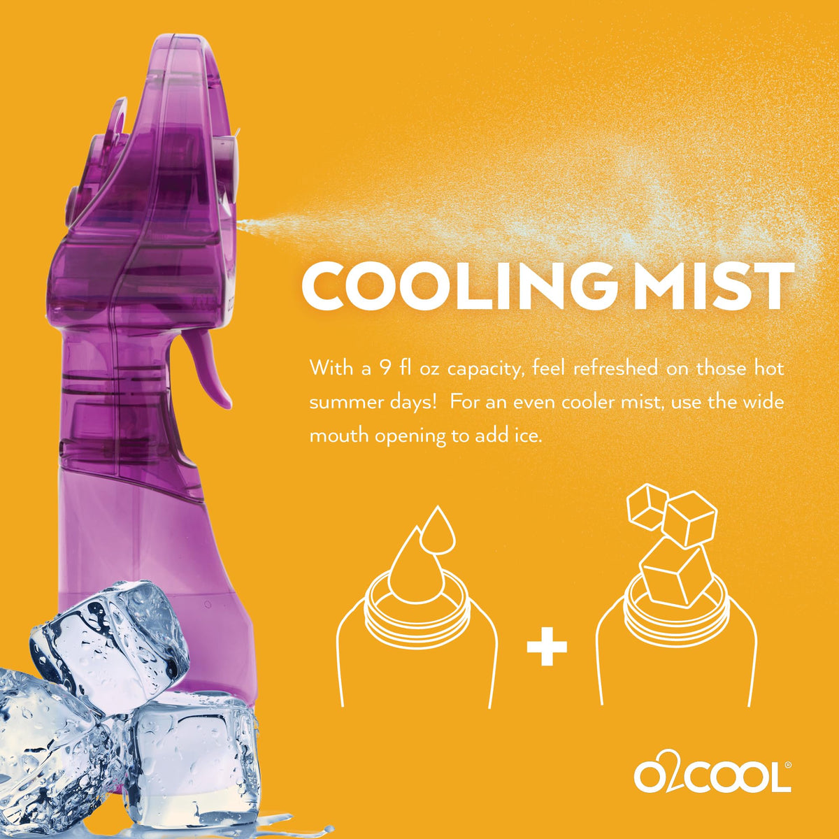 O2COOL Deluxe Misting Fan Purple battery compartment highlighted for power