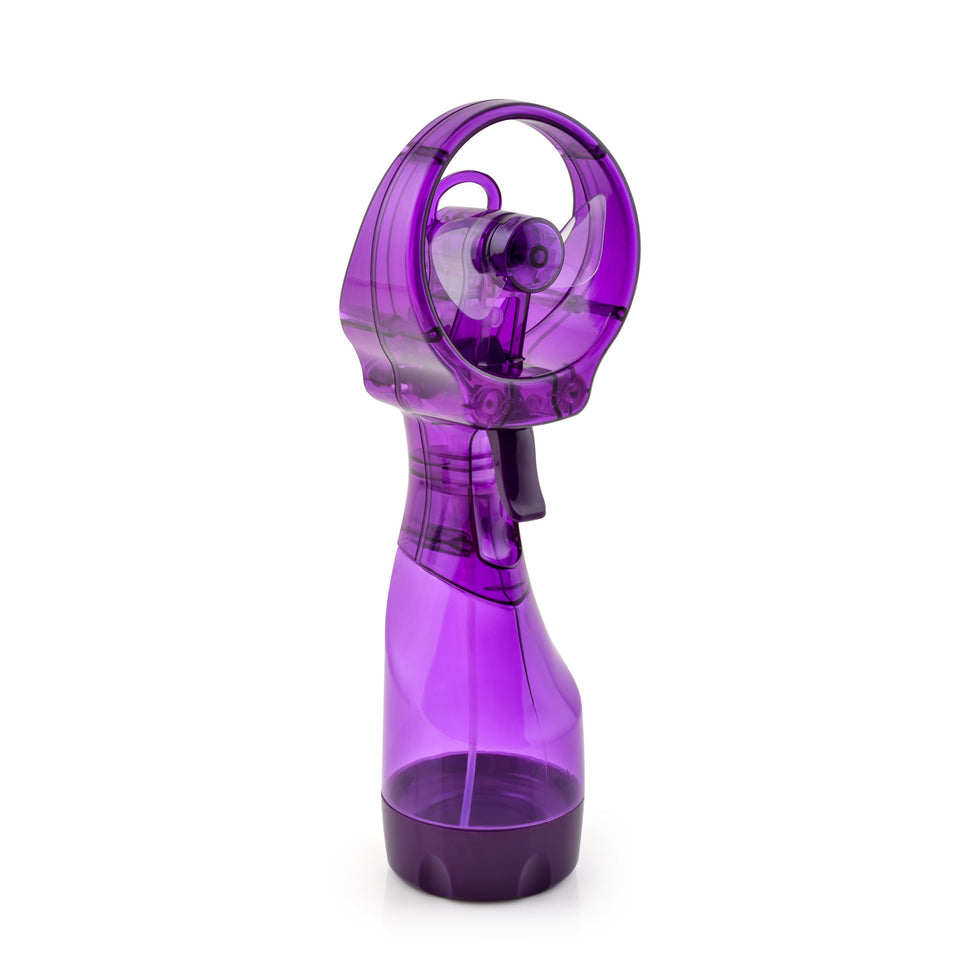 O2COOL Deluxe Misting Fan purple front view for cooling on the go.