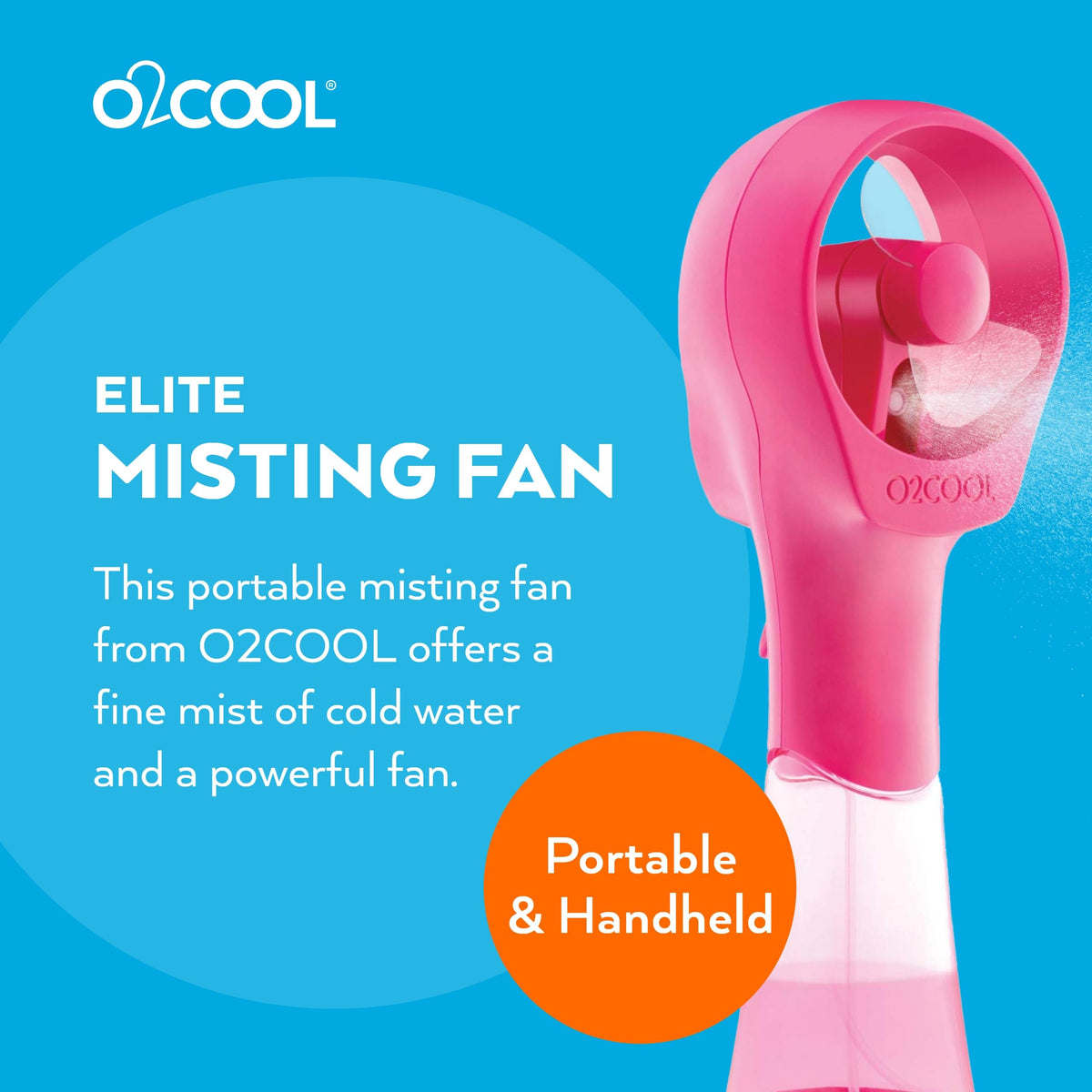 Close-up of O2COOL misting fan with water reservoir raspberry