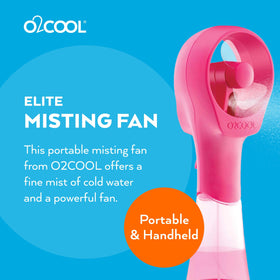 Close-up of O2COOL misting fan with water reservoir raspberry