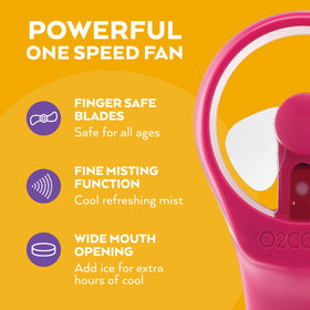 O2COOL Elite misting fan in a bag during travel raspberry