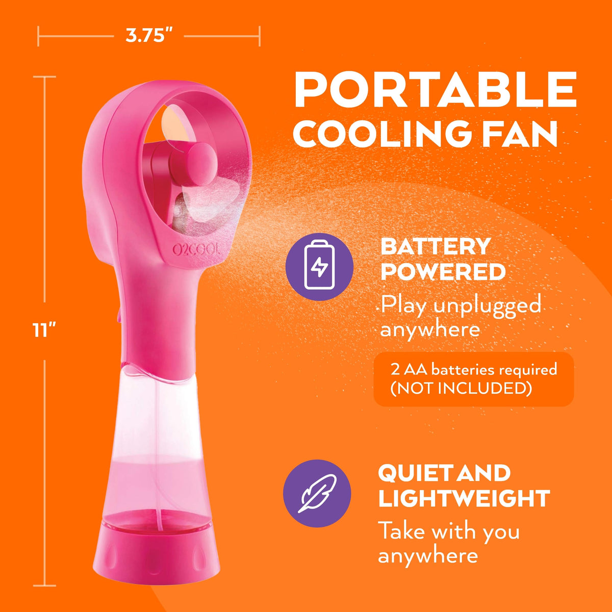 Kids enjoying O2COOL misting fan under sun raspberry
