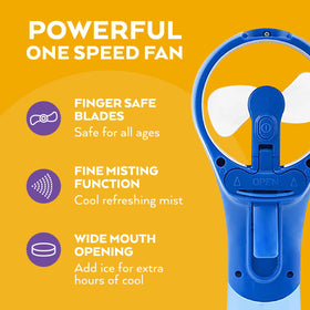 O2COOL Elite misting fan blue in-use outdoors, refreshing breeze at the park or beach.