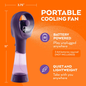 O2COOL Elite Misting Fan Purple battery compartment illustrates cordless operation