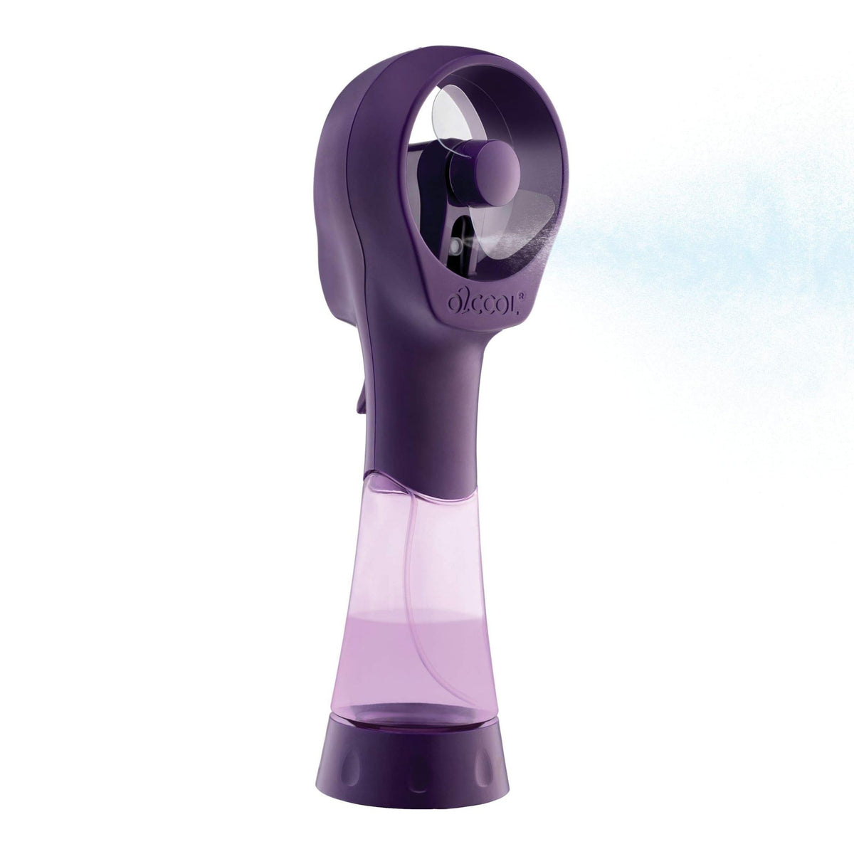 O2COOL Elite Misting Fan Purple front view shows compact cooling for outdoor use