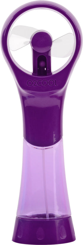 O2COOL Elite Misting Fan Purple held in hand for easy personal cooling anywhere