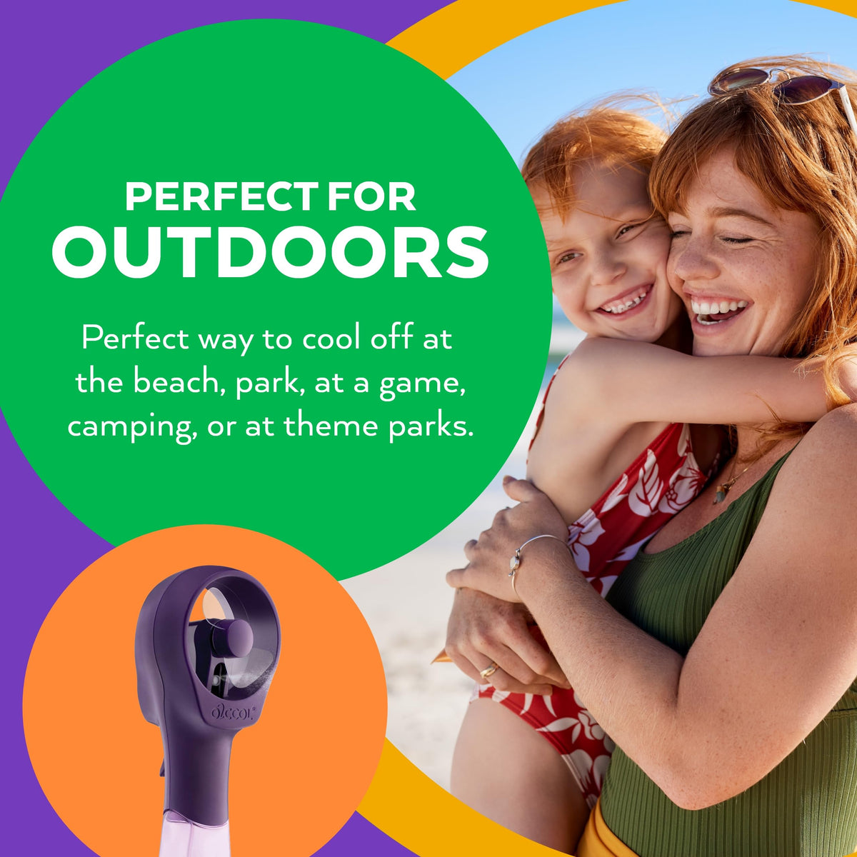 O2COOL Elite Misting Fan Purple packaged view suggests a colorful summer gift