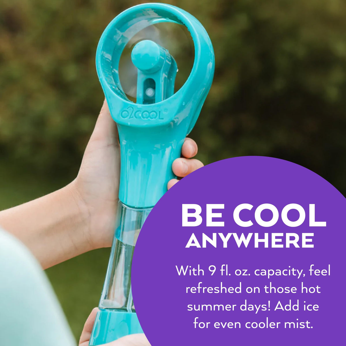 O2COOL Elite teal misting fan ideal for outdoor camps