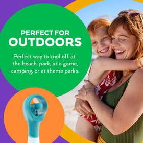 O2COOL Elite compact teal fan fits in bag for travel