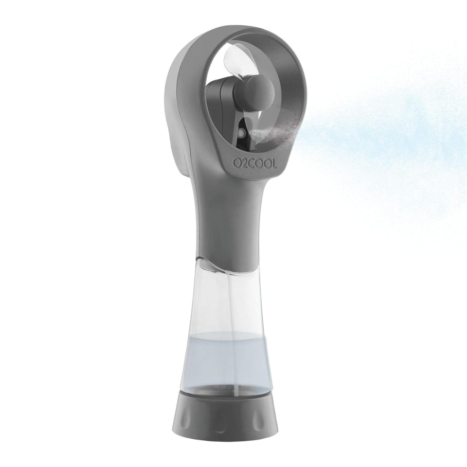O2COOL Elite misting fan grey front view delivering quick outdoor cooling.