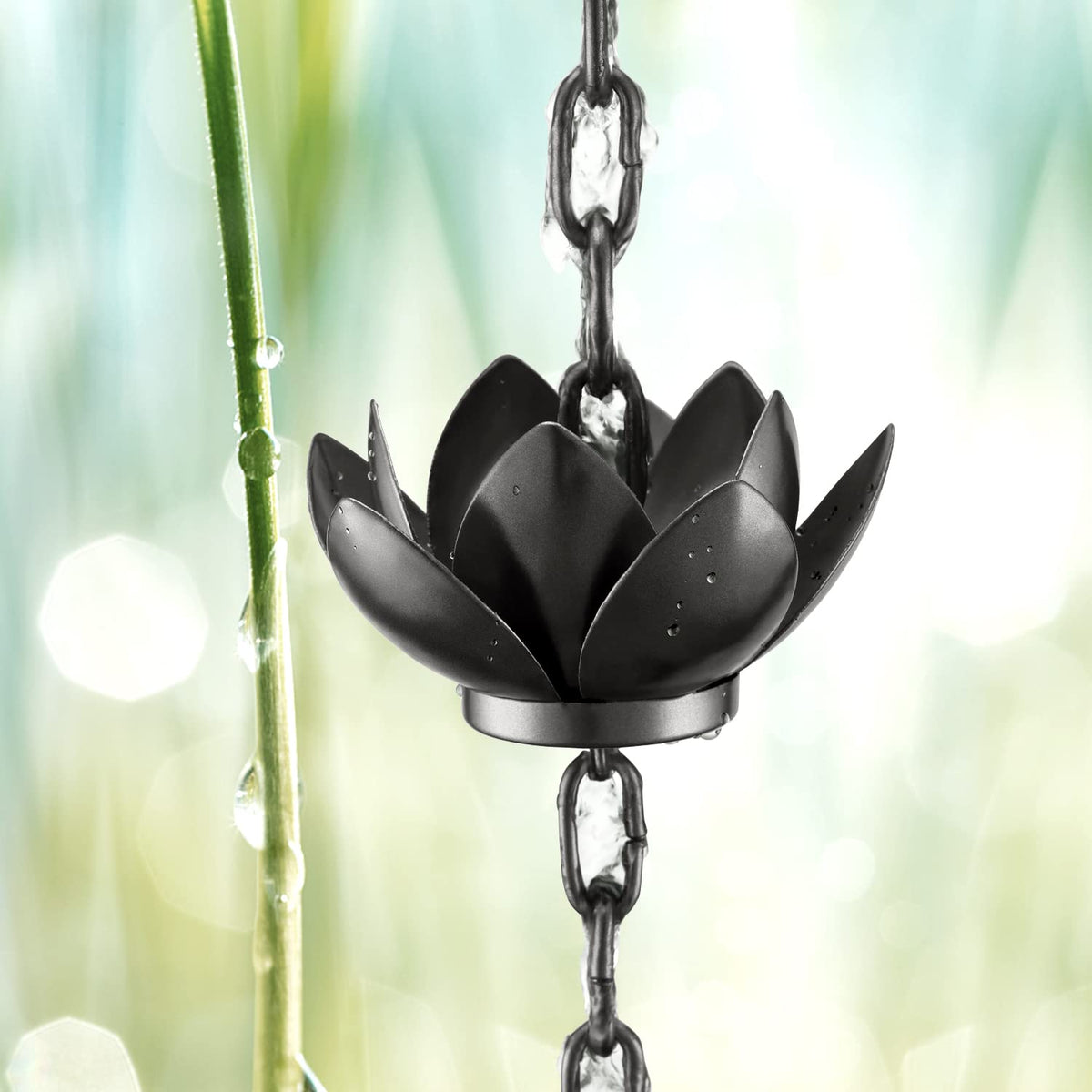 Oak Leaf rain chain creates soothing water-drip ambience while draining gently.