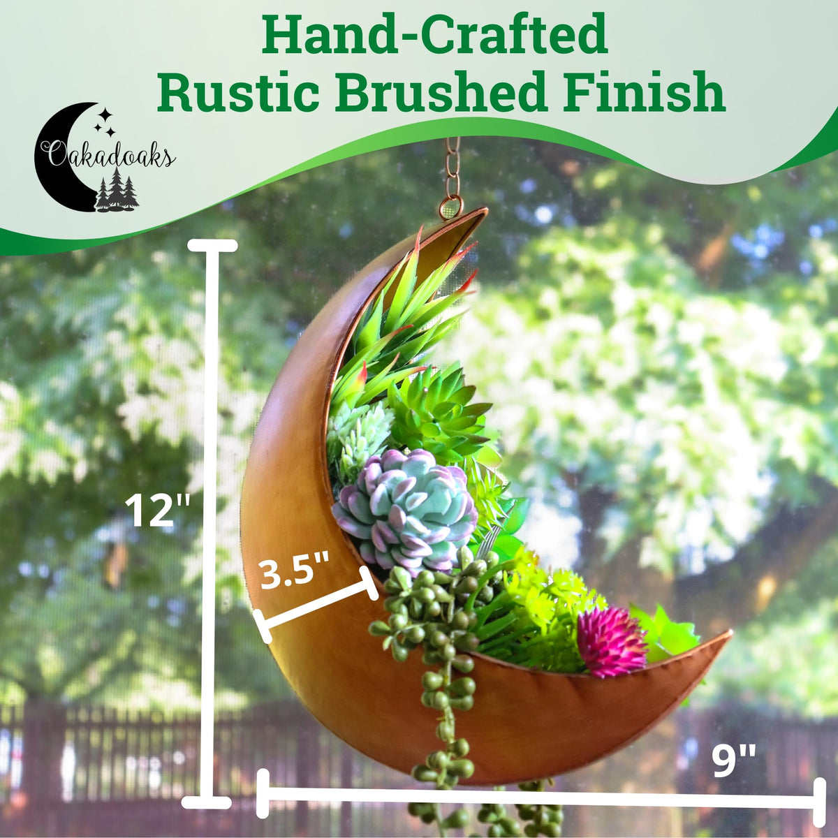 Oakadoaks Moon Planter with 24-inch chain for easy wall display