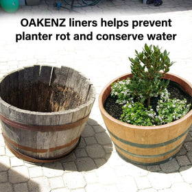 OAKENZ UV-resistant plastic liner protecting planters from sun damage and cracking.